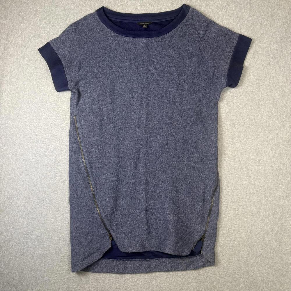 Banana Republic Sweater Dress Womens L Knit Denim Look Sweatshirt Short Sleeve